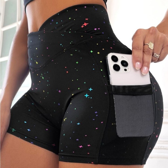 SHEIN Black Starry Crossover Women's Shorts - Picture 1 of 6